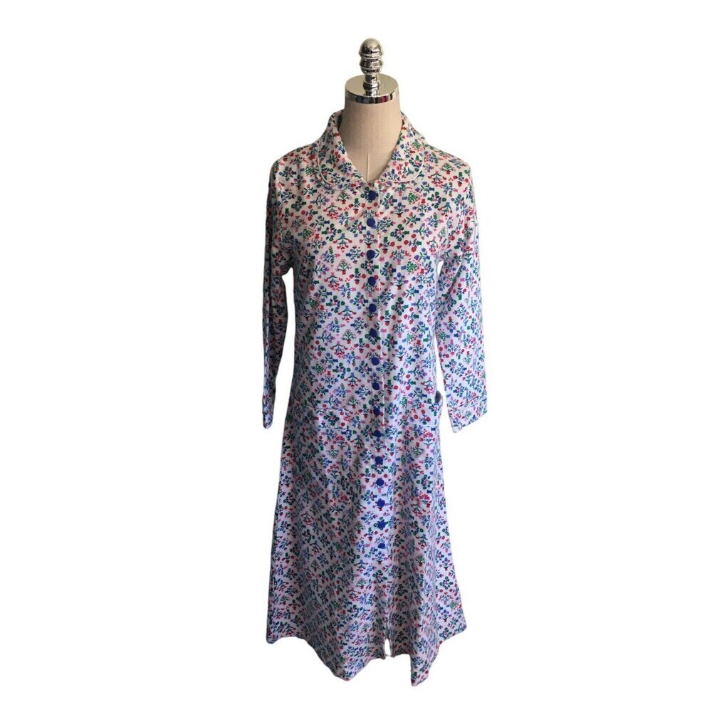 Lanz Of Salzburg Nightgown Womens Size XS Cotton White Multicolor Floral Flannel
